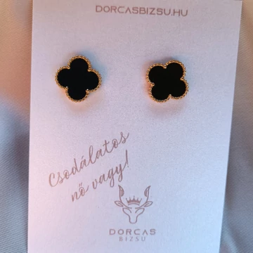 Nemesacél BLACK lóhere fülbevaló arany