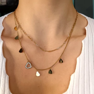 NEMESACÉL NYAKLÁNC - dupla soros, szives medállal