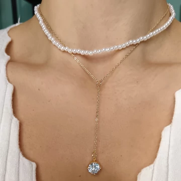 Aranyozott teklagyöngyös nyaklánc