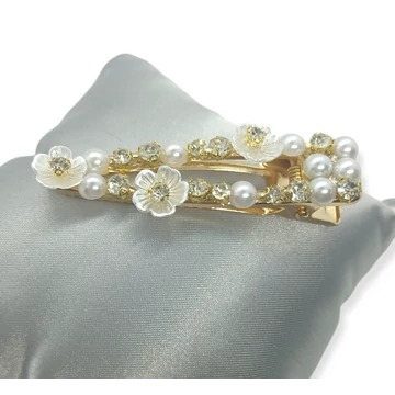 VIRÁGOS HAJCSATT KÖVEKKEL DÍSZÍTVE- 18 KARÁTOS ARANY BEVONATTAL