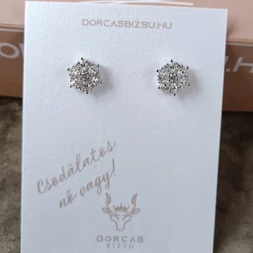 NEMESACÉL FÜLBEVALÓ VIRÁGOS KÖVEKKEL-SILVER