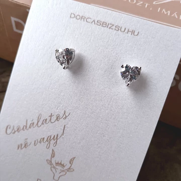 NEMESACÉL FÜLBEVALÓ SZÍV KÖVES-SILVER