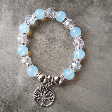 Üveggyöngyös karkötő életfa medállal kék