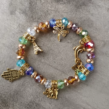 Üveggyöngyös karkötő életfa medállal kék