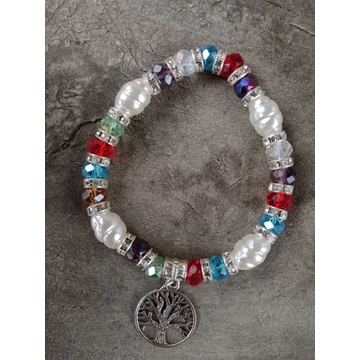 Üveggyöngyös karkötő életfa medállal színes