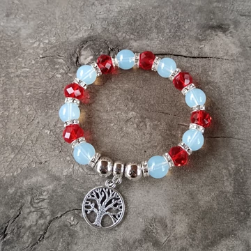 Üveggyöngyös karkötő életfa medállal kék-piros