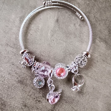 Pandora stílusú karkötő-pink silver