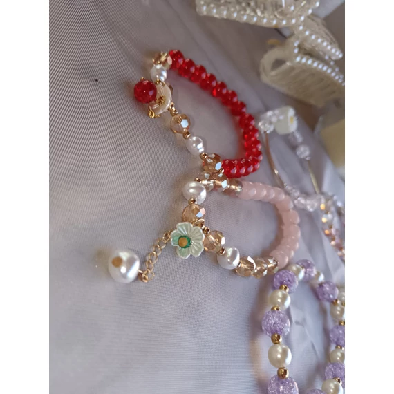 Pink tulipán karkötő üveggyöngyös