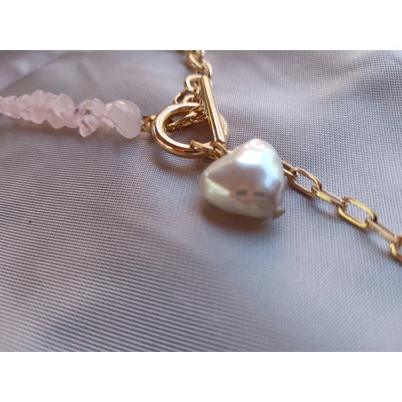 Pink-Gold ásványköves nyaklánc (szívecskés medállal)