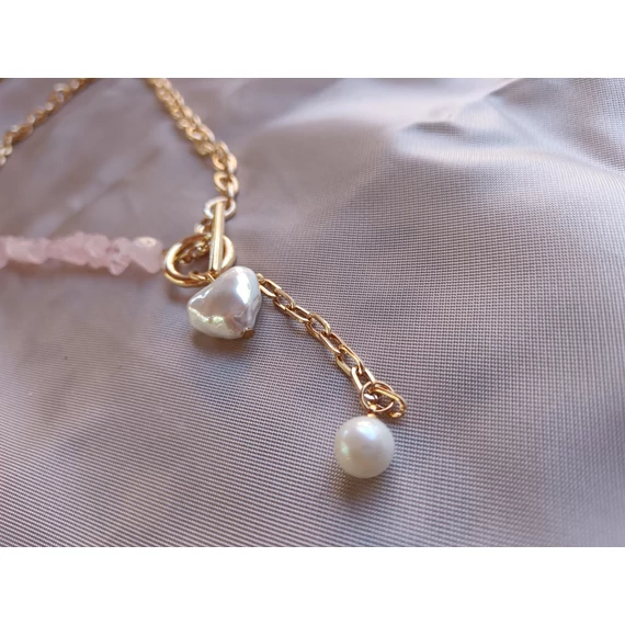 Pink-Gold ásványköves nyaklánc (szívecskés medállal)