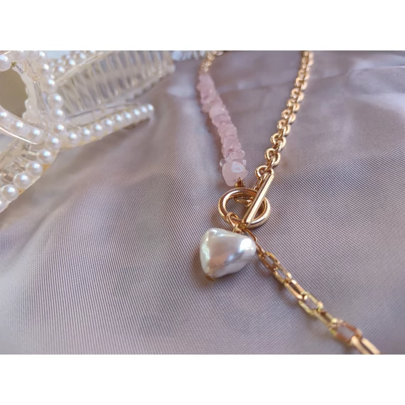 Pink-Gold ásványköves nyaklánc (szívecskés medállal)