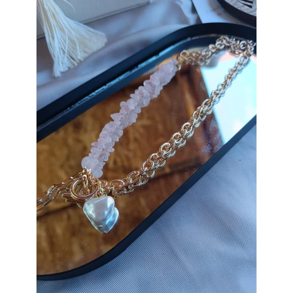 Pink-Gold ásványköves nyaklánc (szívecskés medállal)