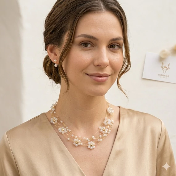 Gyöngyös virágos nyaklánc (több soros)