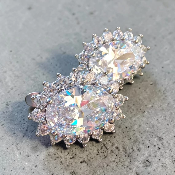 Nemesacél Ovális Kristály Fülbevaló