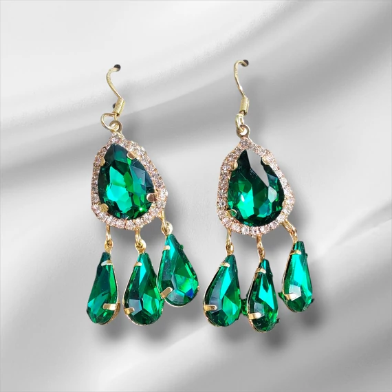 Smaragdzöld Kristályos Csepp Fülbevaló