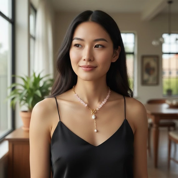 Pink-Gold ásványköves nyaklánc (szívecskés medállal)