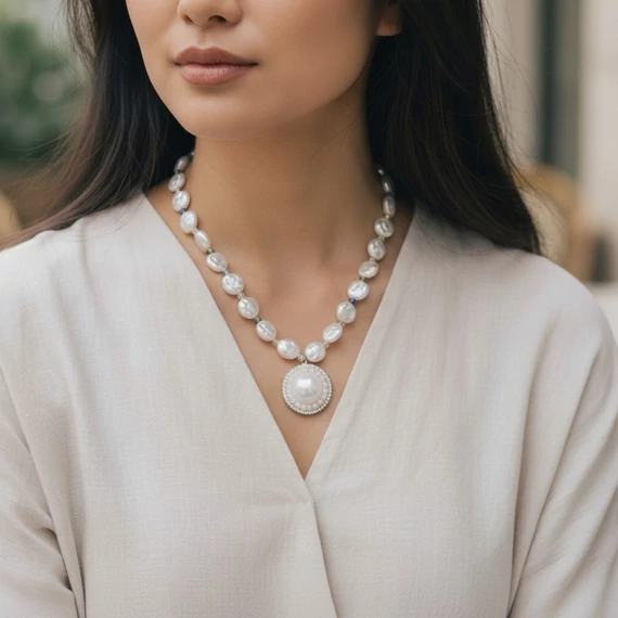 Színes teklagyöngyös nyaklánc – pink medál