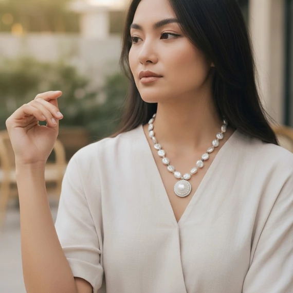 Színes teklagyöngyös nyaklánc – pink medál