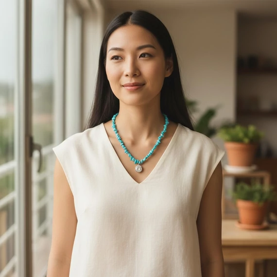 Égszín kék köves nyaklánc (nemesacél Terméskövekből)