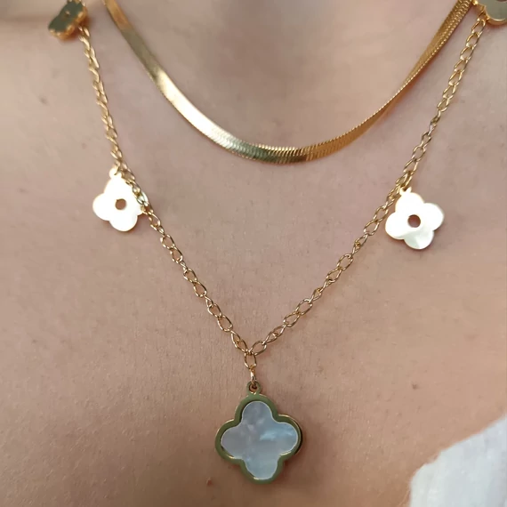 NEMESACÉL NYAKLÁNC - dupla soros,  kereszt medállal